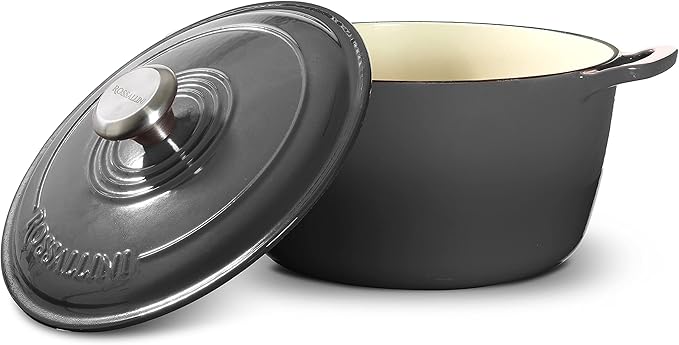 Signature Enameled Cast Iron Dutch Oven, Non-Stick Serving Pot with Tight Fitting Lid for Perfect Roasting, Baking, Sauteing, and Bread Making | 3.5Q (3.3L) - Oyster Grey