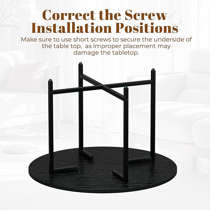 Round Coffee Table, Small Coffee Tables for Living Room, Wood Coffee Table with Metal Frame, Floor Table Desk for Sitting on The Floor, Home, Office, Farmhouse, Black (23.6" D x 17.7" H)