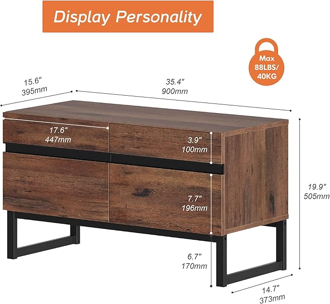 WAMPAT Modern TV Stand for TVs up to 50 inch, Entertainment Center TV Console with Storage Cabinet and Metal Base, Wood Media Console for Living Room,Brown