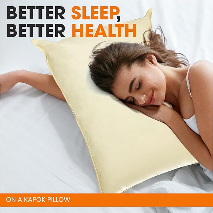 Cheer Collection Set of 2 Organic Kapok Bed Pillows, Natural Kapok Fiber Filled Sleeping Pillows with Breathable Cotton Shell, King Size, 20 x 36 inches