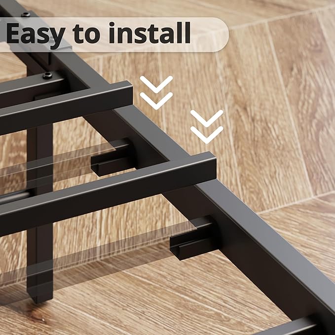 LIKIMIO California King Bed Frame, Storage Headboard with Charging Station, Solid and Stable, Noise Free, No Box Spring Needed, Easy Assembly (Walnut and Beige)