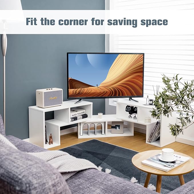 GOFLAME 3 Pieces TV Console Stand, Modern Entertainment Center for 50 55 60 65 Inch Flat Screen TV, Free Combination Bookcase for Storage & Display, Suitable for Living Room, Bedroom (White)