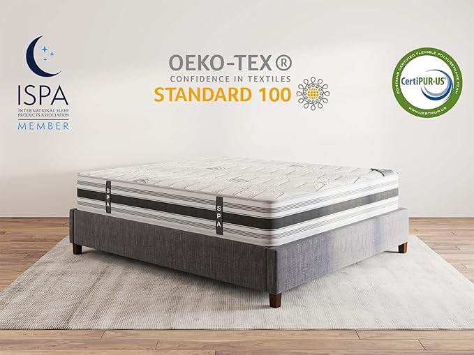 Ottomanson Full 12" Hybrid Mattress - Meditation Antistatic Quilted Cover - Made in USA - Firm Support - Individually Pocketed Coils & CertiPUR-US Foam - Fiberglass-Free - Bed in a Box