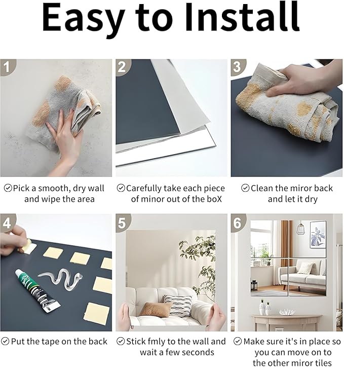 14" x 12" Glass Wall Mirror Tiles for Wall, Frameless Full Length Mirrors Wall Mounted for Home Gym Mirror Yoga Bedroom Dancing Studio Dressing Room (16PCS)