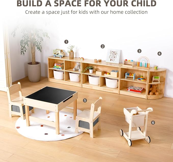 OOOK Rubber Wood Corner Cabinet, 2-Tier Toy Organizers and Storage, Montessori Shelf for Kids Room, Playroom, Nursery, Classroom, Kindergarten