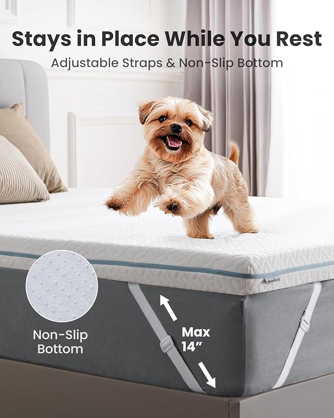Dreamsmith Queen Size Mattress Topper - 3 Inch Cooling Gel Memory Foam Mattress Pad for Pressure Relief, Bed Topper with Removable Washable Soft Cover Non-Slip, CertiPUR-US & Oeko-Tex Certified