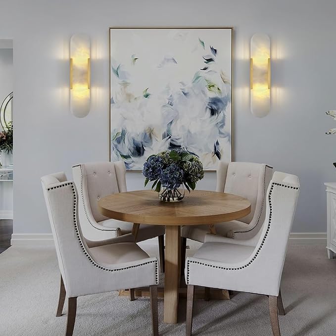 19.7 in Brass Alabaster Wall Sconces, Natural Marble Wall Sconces Indoor Alabaster Sconces for Living Room Modern Alabaster Sconces Wall Lighting for Dining Room Stairs Bedroom