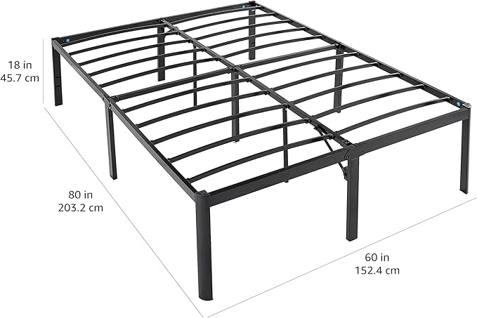 Amazon Basics Heavy Duty Non-Slip Bed Frame with Steel Slats, Easy Assembly - 18"H, (Queen), Black