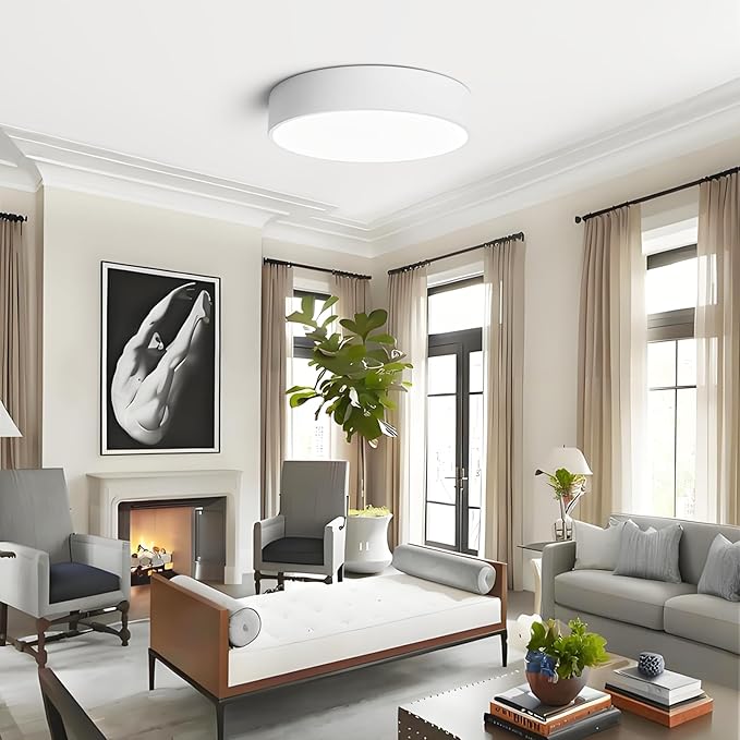 Dimmable LED Flush Mount Close to Ceiling Light Fixture,Living Room Lighting Fixtures,Modern Large Interior Round White Ceiling Lamps for Kitchen Master Bedroom,5CCT 2700K-6000K,15.74 Inch