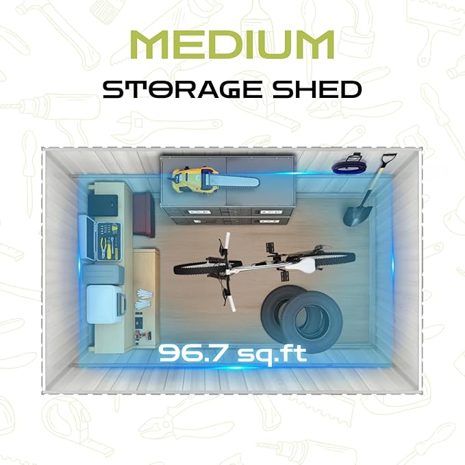 9 x 10.6 Ft Outdoor Storage Shed, Heavy-Duty Metal Shed with Windows & Secure Lockable Doors, Ideal Storage Shed for Outdoor, Patio, Garden, and Backyard, Black