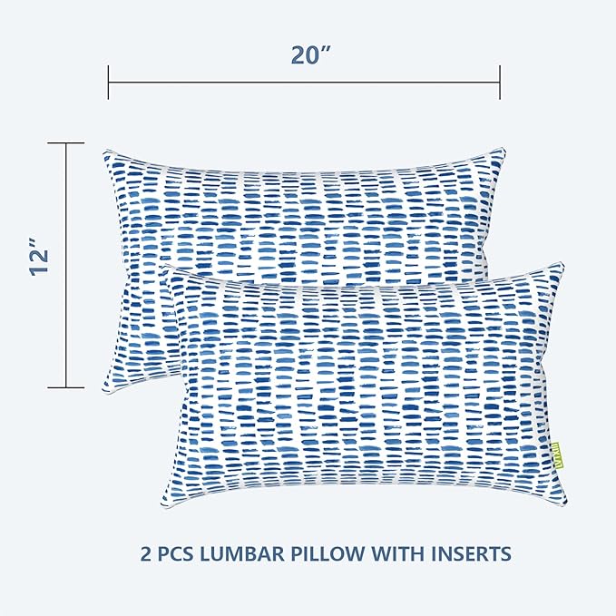 LVTXIII Set of 2 Patio Lumbar Pillows, 12”x20” Fade Resistant Outdoor Lumbar Pillow with Inners, Fluffy Decorative Garden Lumbar Cushions for Home Patio Coach Sofa Use, Pebble Blue