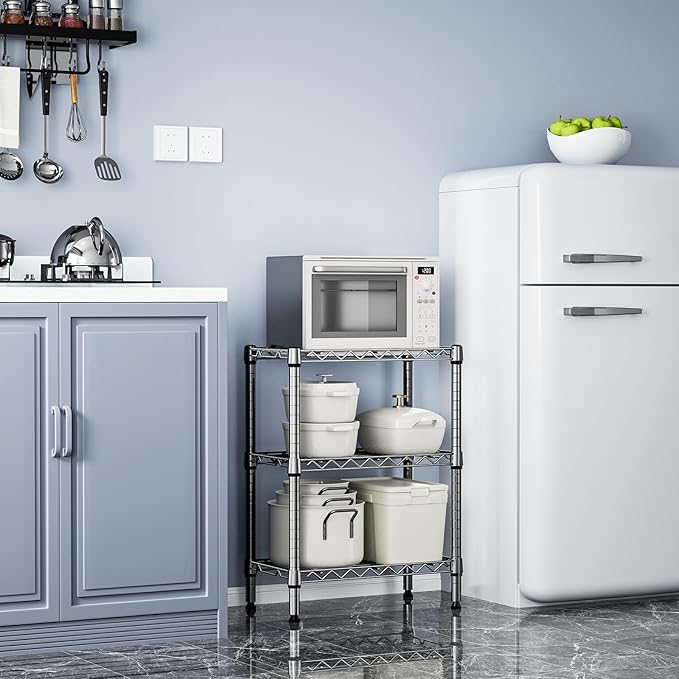 750 lbs 3 Tier Shelf Metal Storage Shelves Wire Rack Closet Organizers with PP Board for Garage Kitchen Bathroom Laundry Chrome 11.8" D x 21.7" W x 28.6" H