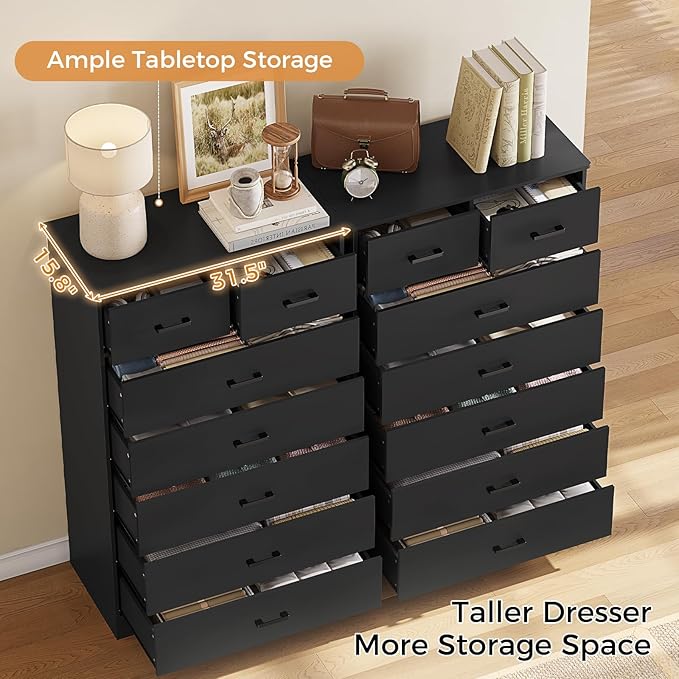 Hasuit Tall Dresser for Bedroom, Black Large Chest of Drawers, 55.6'' High Dressers with 7 Drawers, Modern Wooden Vertical Storage Clothes Closet Organizer