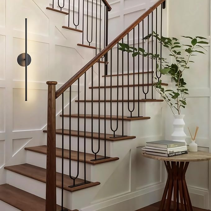 Battery Operated Wall Sconces, Dimmable Wall Sconces Set of Two, 350°Rotate, 3000K LED Black Wireless Wall Light for Living Room, Bedroom,Hallway, 32.2 Inch (2 Pack)