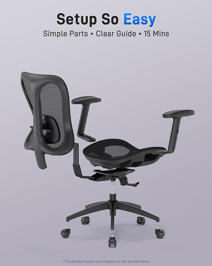 Ergonomic Office Desk Chair, Comfortable Computer Gaming Chair, Breathable Mesh Back & Seat, Adjustable Armrest, Lumbar Support, Butterfly Design for Home Office (Black)