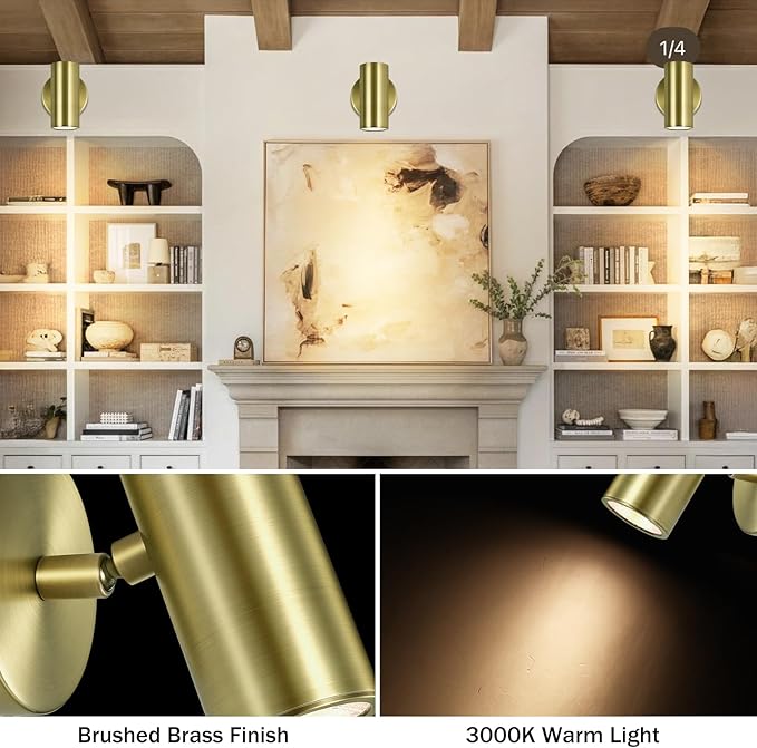 Brass Wall Sconces, Hardwired Wall Sconce Lights, LED Sconces Lighting, Dimmable Wall Mounted Light, Picture Llights for Painting Display Artwork Portrait