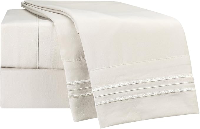 Clara Clark Bed Sheets, Premier 1800 Series 4 Piece Bed Sheet Set, Deep Pocket, Wrinkle, Fade, Stain Resistant, Luxury Soft Bedding Sheets & Pillowcases, Twin, Beige Cream