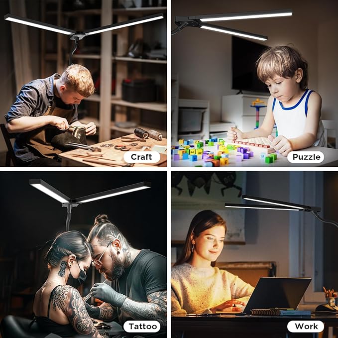 24W Ultra-Bright LED Floor Lamp for Living Room, 2400LM Double Head Craft Light with Adjustable Panels Gooseneck Lamp, Tall Standing Lamp for Office/Reading/Bedroom/Piano/Tattoo/Sewing/Puzzle/Lash