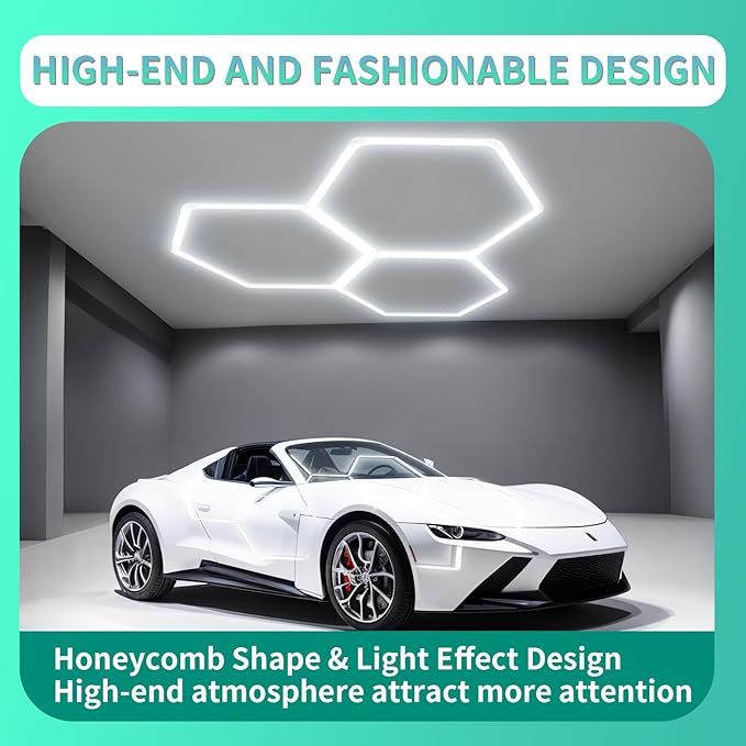 Hexagon Lights: 16 Pack, 110W, 11,800 LM, 6,500K High Brightness Hexagon Garage LED Lights 3 Grid for Garage, Shopping Mall, Workshop and Car Detailing Shop etc