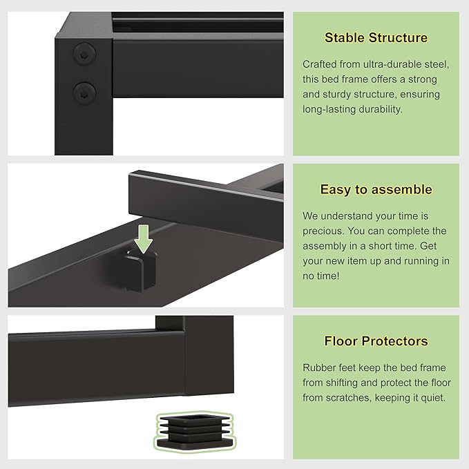 EMODA 12 Inch Full Size Bed Frame Heavy Duty Metal Platform No Box Spring Needed, Easy Assembly Noise Free, Black