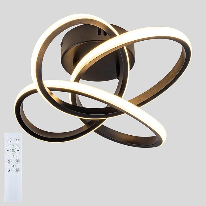 Modern Ceiling Light, 36W LED Dimmable Ceiling Light with Remote Control, 3000-6000K Color Temperature Changing, Balck Small Chandelier for Bedroom, Entryway, Hallway, Kitchen