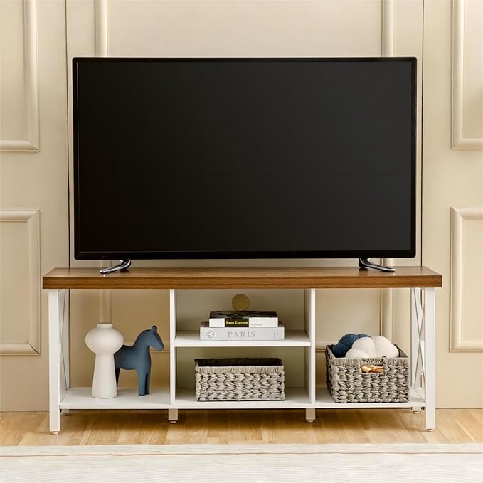 GAZHOME TV Stand for TV up to 55 Inches, TV Cabinet with Open Storage, TV Console Unit with Shelving for Living Room, Entertainment Room, White