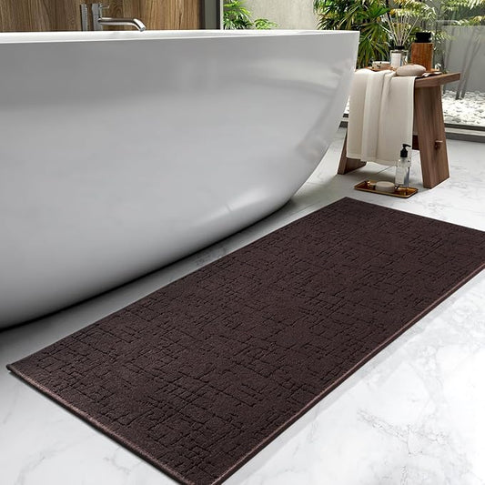 AMOAMI-Bath Mat-Absorbent Quick Dry Bathroom Floor Mats-Washable Rubber Backing Bath Mats for Bathroom Rugs Fit Under Door-Bath Rug for in Front of Sink Bathtub Shower Room, Brown 24''x70''