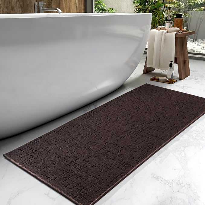 AMOAMI-Bath Mat-Absorbent Quick Dry Bathroom Floor Mats-Washable Rubber Backing Bath Mats for Bathroom Rugs Fit Under Door-Bath Rug for in Front of Sink Bathtub Shower Room, Brown 24''x48''