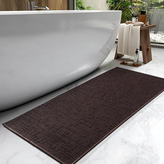 AMOAMI-Bath Mat-Absorbent Quick Dry Bathroom Floor Mats-Washable Rubber Backing Bath Mats for Bathroom Rugs Fit Under Door-Bath Rug for in Front of Sink Bathtub Shower Room, Brown 17''x59''