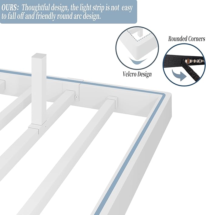 Floating Bed Frame Queen with LED Lights &USB Charging Station – Modern Platform Bed with 2 Tier Storage Headboard, Metal Slat Support, No Box Spring,Easy Assembly, Noise-Free, White