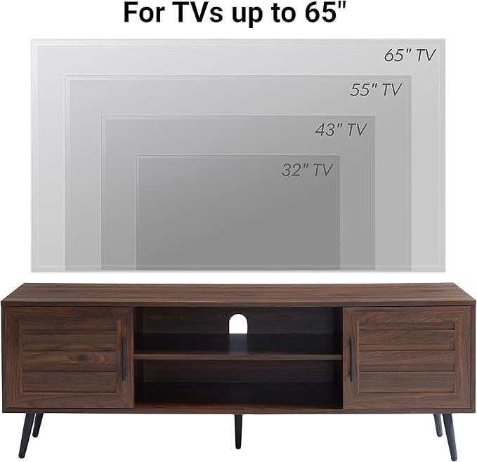 EDYO LIVING Mid Century Modern TV Stand for 65" TV, Wood TV Stand with Storage Cabinet and Open Shelf, Entertainment Center, TV Console Table for Living Room, Dark Walnut