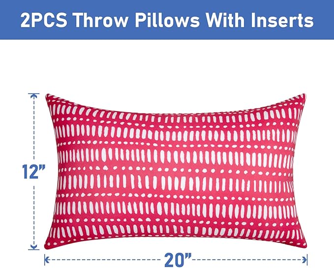 Pack of 2 12x20 Outdoor Pillows, Waterproof Throw Pillows with Inserts, Decorative Lumbar Pillows for Patio, Garden, Couch, Furniture, Sofa, Bed, Living Room(Pebble Red)
