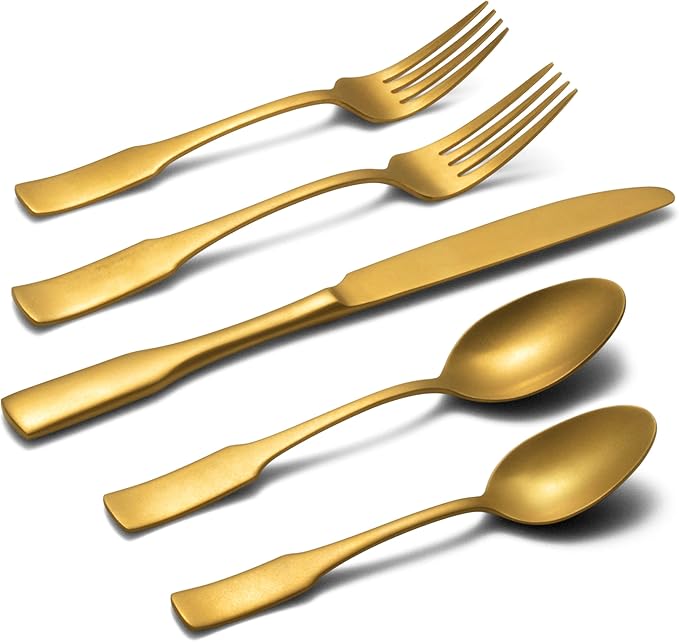 Alata Kate Gold Tumbled 20-Piece Silverware Set,Service for 4,Stainless Steel Flatware Set,Tumbled Cutlery Set,Dishwasher Safe