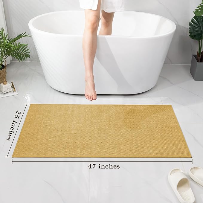chakme Bathroom Rugs Mat 47x25, Ultra Thin Non Slip Bath Mat Large Quick Dry Absorbent Bath Mat for Bathroom Floor, (Yellow, 47"x25")
