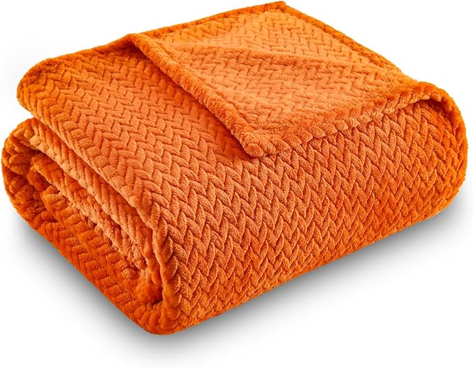NEWCOSPLAY Super Soft Twin Blanket Orange Premium Silky Flannel Fleece Leaves Pattern Lightweight Bed Blanket All Season Use (Orange, Twin(60"x80"))
