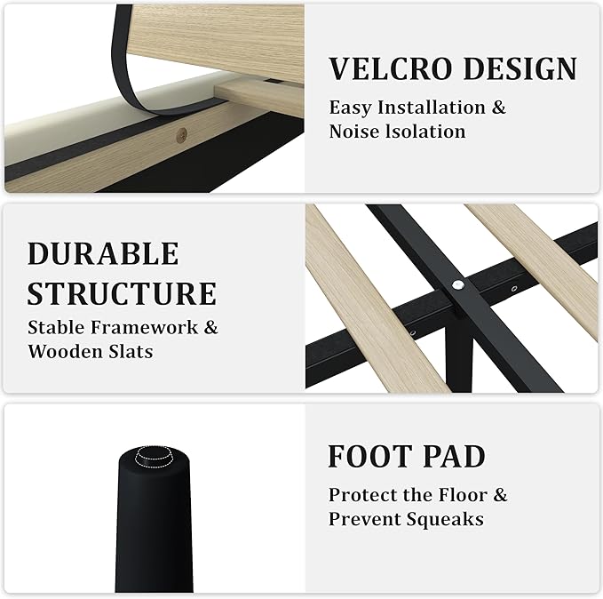 Full Size Bed Frame, Platform Bed Frame with Velvet Upholstered Headboard, Fully Upholstered Mattress Foundation with Strong Wooden Slats, No Box Spring Needed, Noise Free, Easy Assembly