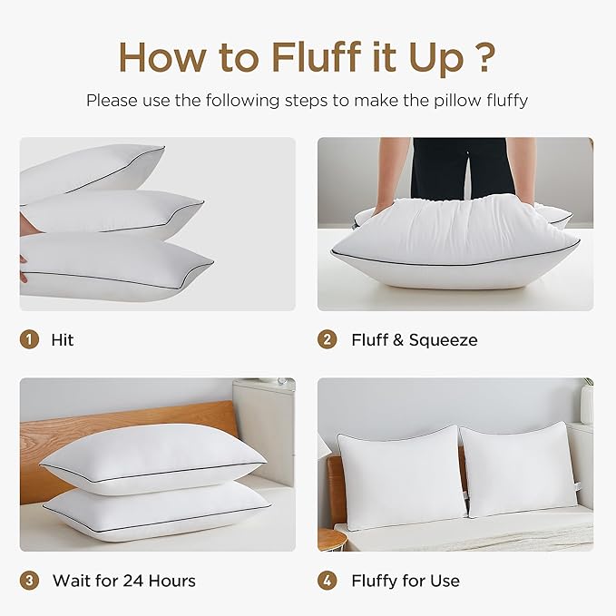 Acanva Bed Pillows Standard Size Set of 2, Fluffy 3D Down Like Filled, Machine Washable, Soft and Supportive for Side, Back or Stomach Sleepers, White 2 Count