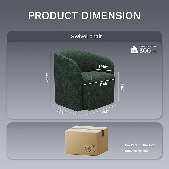 COLAMY Swivel Accent Chair,Swivel Barrel Chair,Upholstered Comfy 360 Degree Swivel Chair for Living Room/Bedroom/Waiting Room/Office(Green)