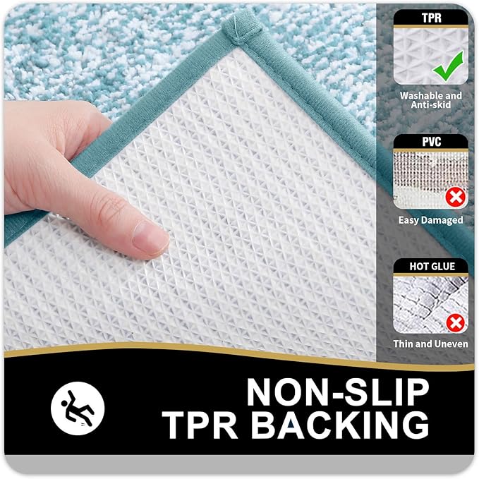 OLANLY Bathroom Rugs 30x20, Extra Soft and Absorbent Microfiber Bath Mat, Non-Slip, Machine Washable, Quick Dry Shaggy Bath Carpet, Suitable for Bathroom Floor, Tub, Shower (Medium, Light Blue)