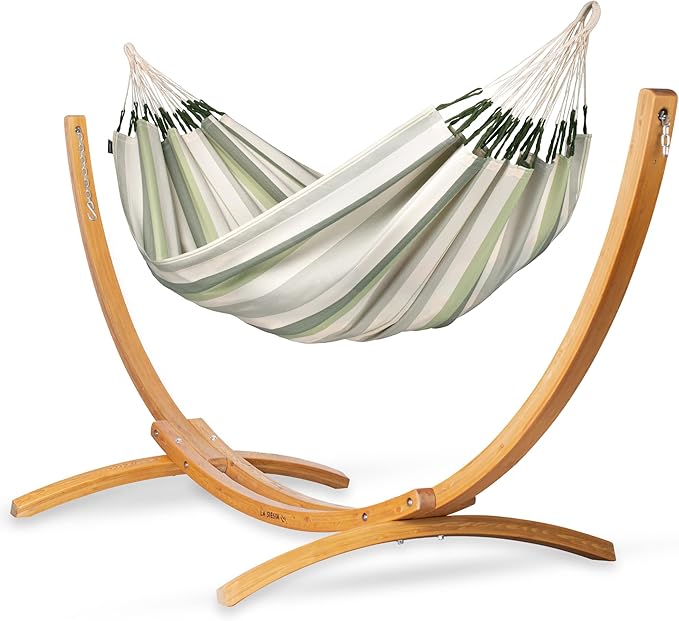 LA SIESTA® - XL King Brisa Classic Hammock & Elipso Stand - Larch Wood Hammock Stand - Weather & Tear Resistant - Backyard Outdoor Hammock with Stand - Family Hammock and Stand - Max 440 Lbs, Cedar