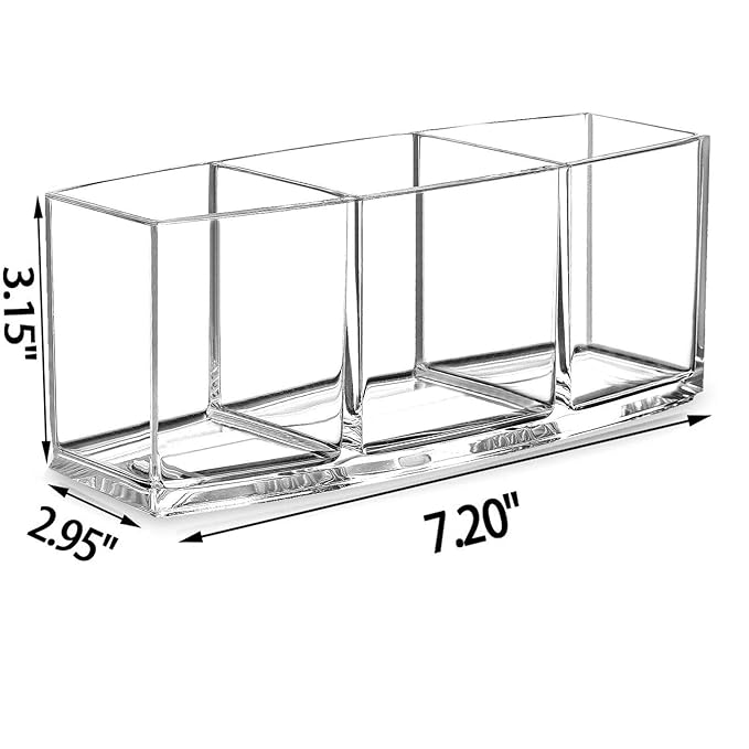 Clear Makeup Brush Organizer, Premium Acrylic Makeup Brush Holder Organizer 3 Compartments, Makeup Brush Display Holder Cosmetic Storage