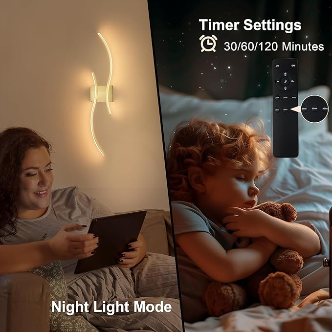 Battery Operated Wall Sconces Set of Two with Remote Control, Stepless Colors 3000K-6000K & Dimming, LED Brass Wireless Wall Light for Living Room, Hallway, Bedroom, 31.5 Inch (2 Pack)