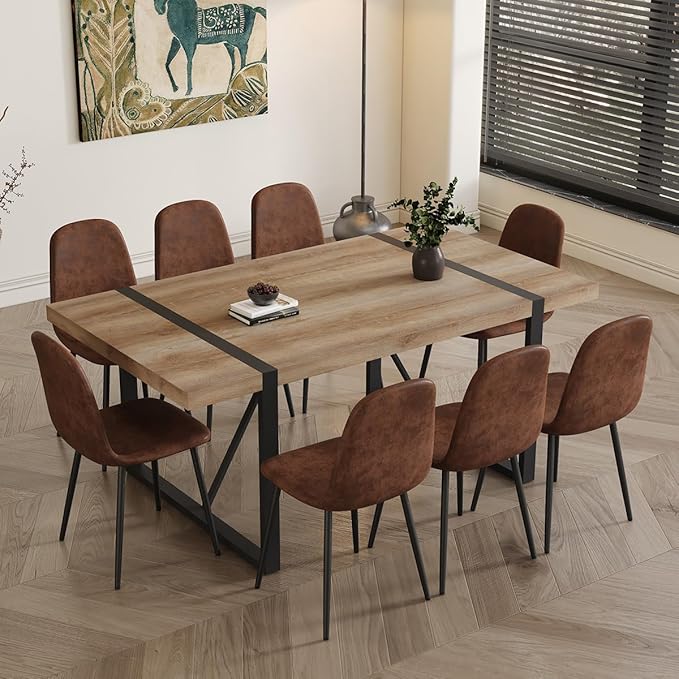 Dining Table Set for 8，Dining Room Table Set for 8，71'' Kitchen Table and Suede Nap Fabic Chairs Set of 8，8 Chair Dining Table Set for Kitchen Dining Room
