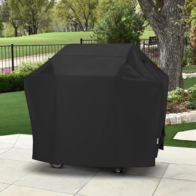 SunPatio Barbecue Grill Cover 65 Inch, Outdoor Heavy Duty Waterproof Charcoal Gas Grill Cover, Fade Resistant, All Weather Protection Compatible for Weber Charbroil Nexgrill and More, Black
