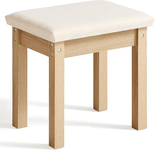 LEYAOYAO Vanity Stool, Elegant Makeup Stool with Comfortable Fabric Cushion, Sturdy Wooden Frame, Modern Vanity Bench for Bedroom and Bathroom-Natural Wood