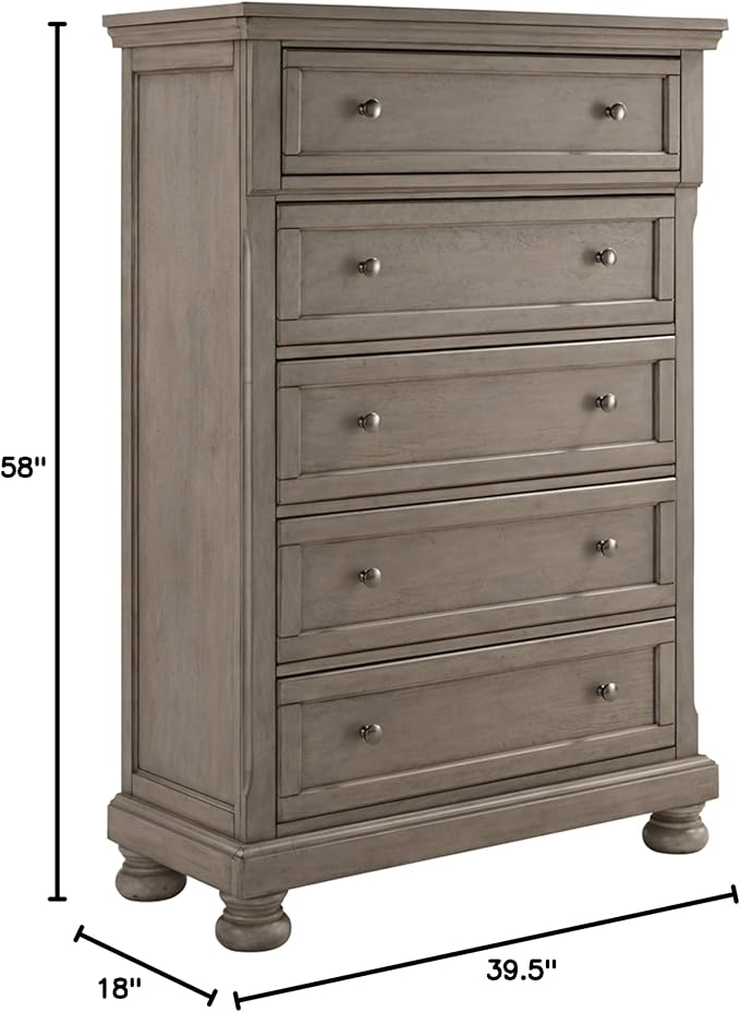 Signature Design by Ashley Lettner Traditional 5 Drawer Chest with Dovetail Construction, Light Gray