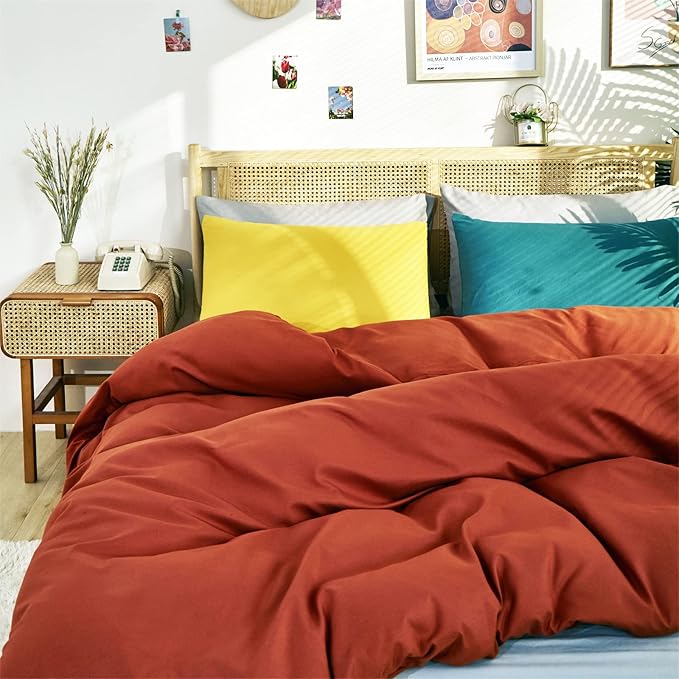 CLOTHKNOW Terracotta Twin/Twin XL Comforter Set Burnt Orange Bedding Comforter Soft Rust Comforter with 2 x Pillow Cases
