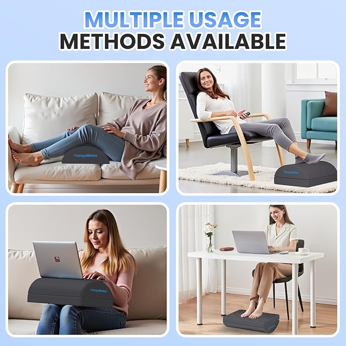 Foot Rest for Under Desk at Work, Gaming Accessories Foot Stool with 3 Adjustable Heights & Washable Cover, Comfortable Office Desk Accessories, Footrest for Office, Home and Car (Gray)