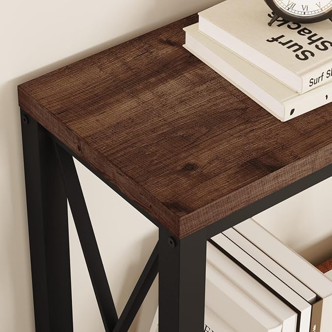 BON AUGURE 2 Tier Console Table for Entryway, Metal Wood Sofa Table Behind Couch for Living Room, Industrial Entry Tables for Hallway, Foyer, Front Door, Entrance (Rustic Oak, 47 Inch)
