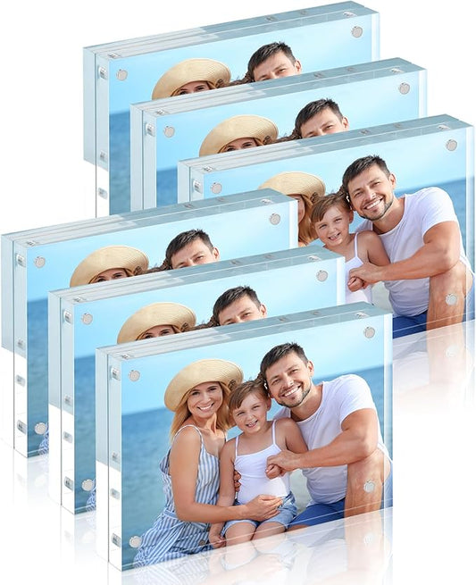 HOUSE DAY Acrylic Picture Frames 4x6, 6 Pack Magnetic 4 x 6 Picture Frame, Double Sided Clear 4x6 Photo Frame with Microfiber Cloth, Frameless FreeStanding 4x6 Frame Gift for Desktop Display